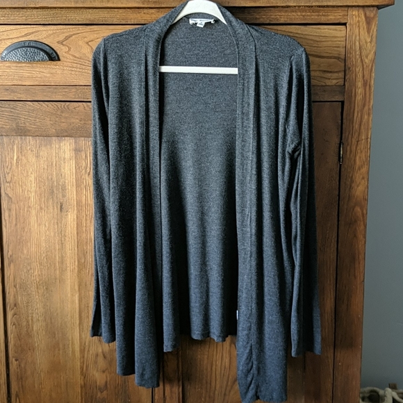 Zenana Outfitters Tops - Open front waterfall cardigan in dark gray